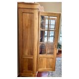 Vintage Display Cabinet - Wood Two-Door Glass-Front with Red Shelves
