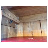 Vintage Display Cabinet - Wood Two-Door Glass-Front with Red Shelves