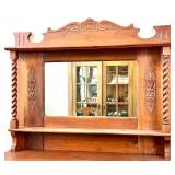 Antique Oak Hutch with Mirror Back & Carved Columns Sideboard