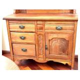 Antique Oak Hutch with Mirror Back & Carved Columns Sideboard
