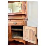 Antique Oak Hutch with Mirror Back & Carved Columns Sideboard