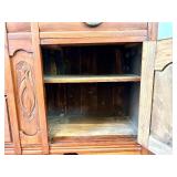 Antique Oak Hutch with Mirror Back & Carved Columns Sideboard