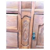 Antique Oak Hutch with Mirror Back & Carved Columns Sideboard