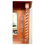 Antique Oak Hutch with Mirror Back & Carved Columns Sideboard