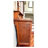 Antique Oak Hutch with Mirror Back & Carved Columns Sideboard