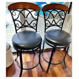 Pair Black Wrought-Iron Bar Stools & Cushioned Seats (Lot of 2 matching lot #5)