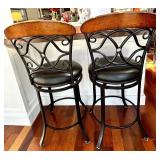 Pair Black Wrought-Iron Bar Stools & Cushioned Seats (Lot of 2 matching lot #5)