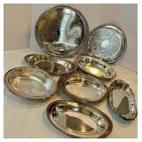 Canada U.S.A. Silver Plate Serving Tray Set - Assorted Oval & Round Trays