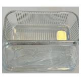 Antique Porcelain-Head Doll in Purple Gingham Dress & Orange Ribbon, Vintage Refrigerator Glass Butter Dish & Wreath