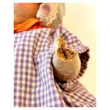 Antique Porcelain-Head Doll in Purple Gingham Dress & Orange Ribbon, Vintage Refrigerator Glass Butter Dish & Wreath