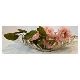 Antique Porcelain-Head Doll in Purple Gingham Dress & Orange Ribbon, Vintage Refrigerator Glass Butter Dish & Wreath