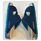 Birkenstock Sandals (EU 37) Two-Strap Blue Suede & Navy Cap with Nautical Crest