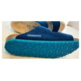 Birkenstock Sandals (EU 37) Two-Strap Blue Suede & Navy Cap with Nautical Crest