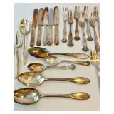 Antique Silver Plate Flatware Set - Ornate Embossed Handles - Assorted Patterns