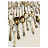 Antique Silver Plate Flatware Set - Ornate Embossed Handles - Assorted Patterns