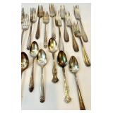 Antique Silver Plate Flatware Set - Ornate Embossed Handles - Assorted Patterns