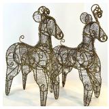 Pair of Wire Reindeer Sculptures - Dark Bronze Mesh Art Figures