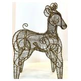 Pair of Wire Reindeer Sculptures - Dark Bronze Mesh Art Figures