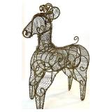 Pair of Wire Reindeer Sculptures - Dark Bronze Mesh Art Figures