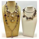 La Sophia Crystal Necklace Set - Multi-Strand Bead & Pearl Layered Jewelry