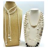Pearl Necklaces Collection - Multi-Strand White Pearls with Crystals & Gold Tone Centerpiece