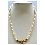 Pearl Necklaces Collection - Multi-Strand White Pearls with Crystals & Gold Tone Centerpiece
