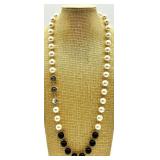 Pearl Necklaces Collection - Multi-Strand White Pearls with Crystals & Gold Tone Centerpiece