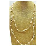 Pearl Necklaces Collection - Multi-Strand White Pearls with Crystals & Gold Tone Centerpiece