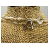 Pearl Necklaces Collection - Multi-Strand White Pearls with Crystals & Gold Tone Centerpiece