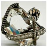 Gold-Tone Jewelry Set: Floral Dome Ring, Crystal Flower Ring, Pink Drop Earrings, Multi-Strand Necklace