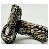 Gold-Tone Jewelry Set: Floral Dome Ring, Crystal Flower Ring, Pink Drop Earrings, Multi-Strand Necklace