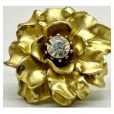 Gold-Tone Jewelry Set: Floral Dome Ring, Crystal Flower Ring, Pink Drop Earrings, Multi-Strand Necklace