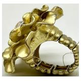 Gold-Tone Jewelry Set: Floral Dome Ring, Crystal Flower Ring, Pink Drop Earrings, Multi-Strand Necklace