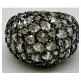 Gold-Tone Jewelry Set: Floral Dome Ring, Crystal Flower Ring, Pink Drop Earrings, Multi-Strand Necklace