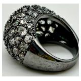 Gold-Tone Jewelry Set: Floral Dome Ring, Crystal Flower Ring, Pink Drop Earrings, Multi-Strand Necklace