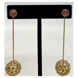 Gold-Tone Jewelry Set: Floral Dome Ring, Crystal Flower Ring, Pink Drop Earrings, Multi-Strand Necklace