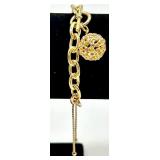 Gold-Tone Jewelry Set: Floral Dome Ring, Crystal Flower Ring, Pink Drop Earrings, Multi-Strand Necklace