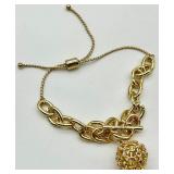 Gold-Tone Jewelry Set: Floral Dome Ring, Crystal Flower Ring, Pink Drop Earrings, Multi-Strand Necklace