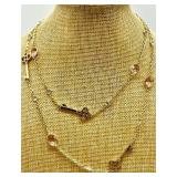 Gold-Tone Jewelry Set: Floral Dome Ring, Crystal Flower Ring, Pink Drop Earrings, Multi-Strand Necklace