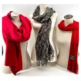 Set of 3 Red & Black/Gray Pattern Scarves