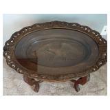 Carved Wood Oval Coffee Table - Eagle Motif