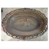 Carved Wood Oval Coffee Table - Eagle Motif