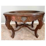 Carved Wood Oval Coffee Table - Eagle Motif