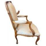 French Rococo Carved Wood Armchair & Damask Upholstery - Seat 25x22, Seat Ht 16in, Ht 38in
