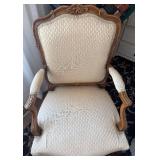 French Rococo Carved Wood Armchair & Damask Upholstery - Seat 25x22, Seat Ht 16in, Ht 38in