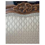 French Rococo Carved Wood Armchair & Damask Upholstery - Seat 25x22, Seat Ht 16in, Ht 38in