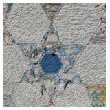 Patchwork Star Quilt - Hexagon Star Patchwork with Floral Prints & Pink Binding - Damaged - For crafts/repurposing