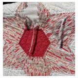 Patchwork Star Quilt - Hexagon Star Patchwork with Floral Prints & Pink Binding - Damaged - For crafts/repurposing