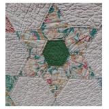 Patchwork Star Quilt - Hexagon Star Patchwork with Floral Prints & Pink Binding - Damaged - For crafts/repurposing