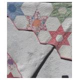 Patchwork Star Quilt - Hexagon Star Patchwork with Floral Prints & Pink Binding - Damaged - For crafts/repurposing
